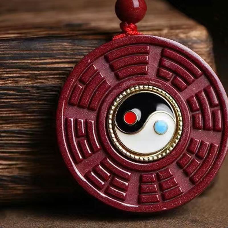 Buddha Stones Natural Cinnabar Bagua Rotatable Yin Yang Keep Away Evil Spirits Necklace Pendant Necklaces & Pendants BS 1