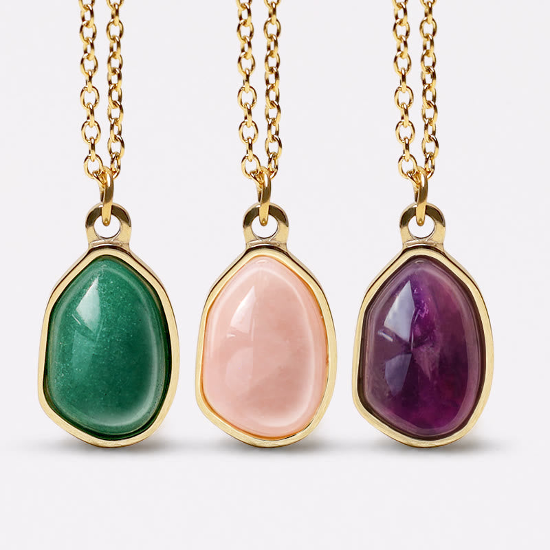 Foviel Natural Green Aventurine Amethyst Rose Quartz Blessing Necklace Pendant