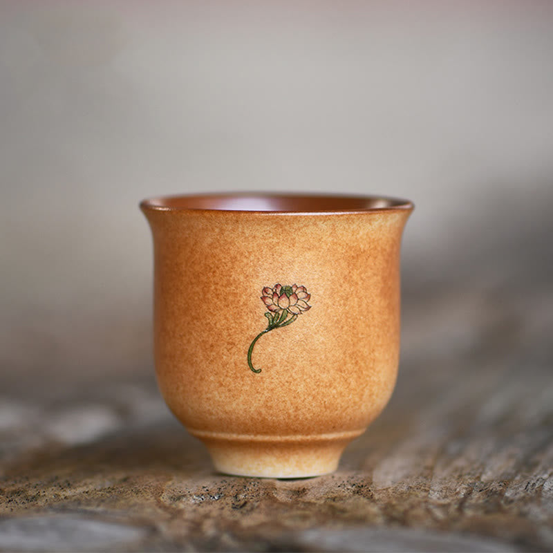 Buddha Stones Small Dunhuang Frescoes Lotus Ceramic Teacup Kung Fu Tea Cup 90ml Cup BS 5.6cm*5.6cm*90ml