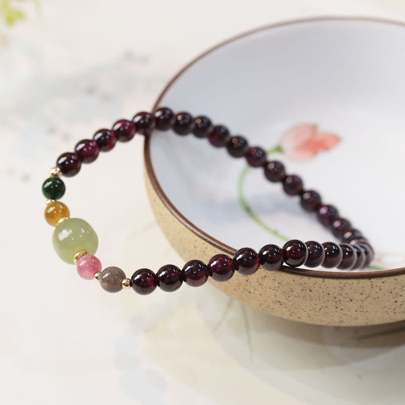 Buddha Stones Natural Garnet Hetian Jade Tourmaline Bead Passion Bracelet Bracelet BS 2