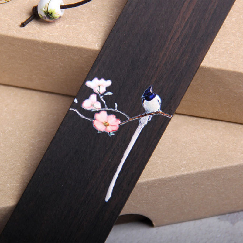 Buddha Stones Oriole Bird Flower Ebony Wood Bookmarks With Gift Box Bookmarks BS 4