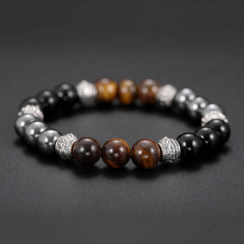 Bracelet porte-bonheur et de guérison Foviel en œil-de-tigre et hématite