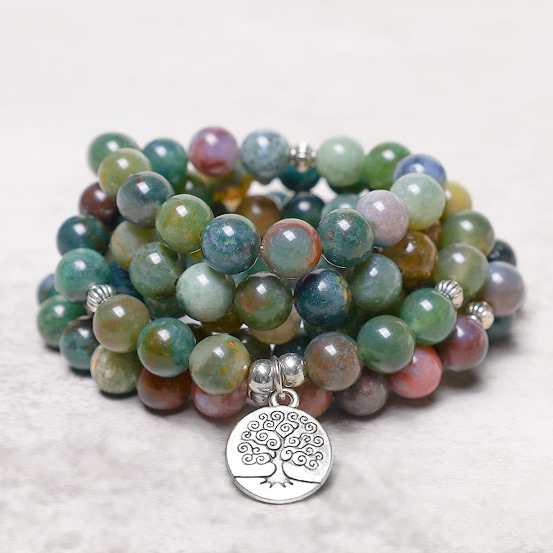 Buddha Stones 108 Mala Beads Indian Agate Lotus OM Tree of life Positive Calm Bracelet - image 6