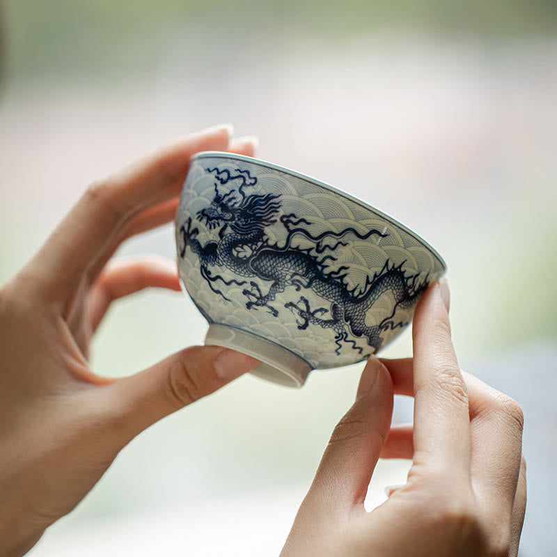 Buddha Stones Blue Dragon Design Ceramic Teacup Kung Fu Tea Cups Cup BS 1