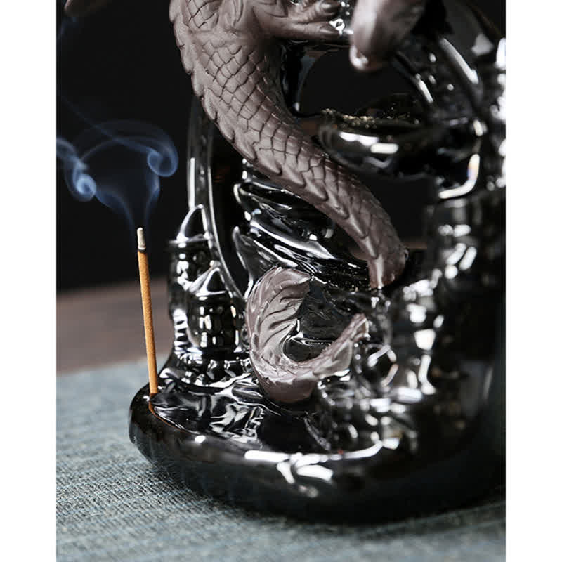 Buddha Stones Nordic Pterosaur Dragon Ceramic Backflow Smoke Fountain Protection Healing Incense Burner Decoration Incense Burner BS 6