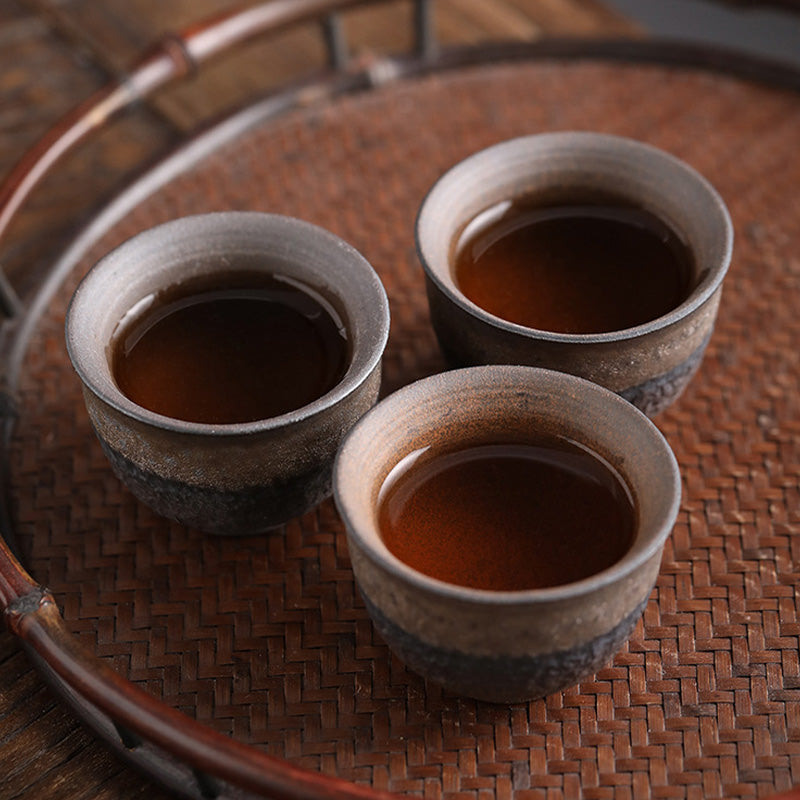 Buddha Stones Simple Brown Striped Texture Ceramic Teacup Kung Fu Tea Cup Bowl Cup BS 4
