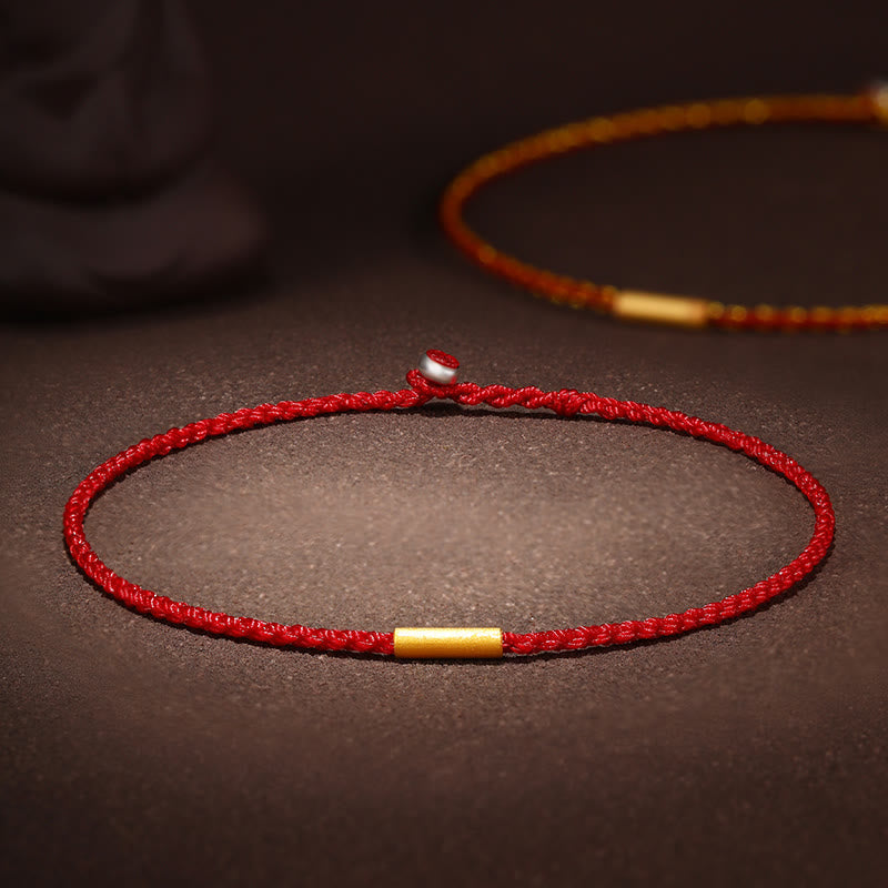 Buddha Stones 999 Gold Bead Handmade Four Thread Wishful Knots Braided Protection Bracelet (Extra 30% Off | USE CODE: FS30) - Red - 24cm - image 0