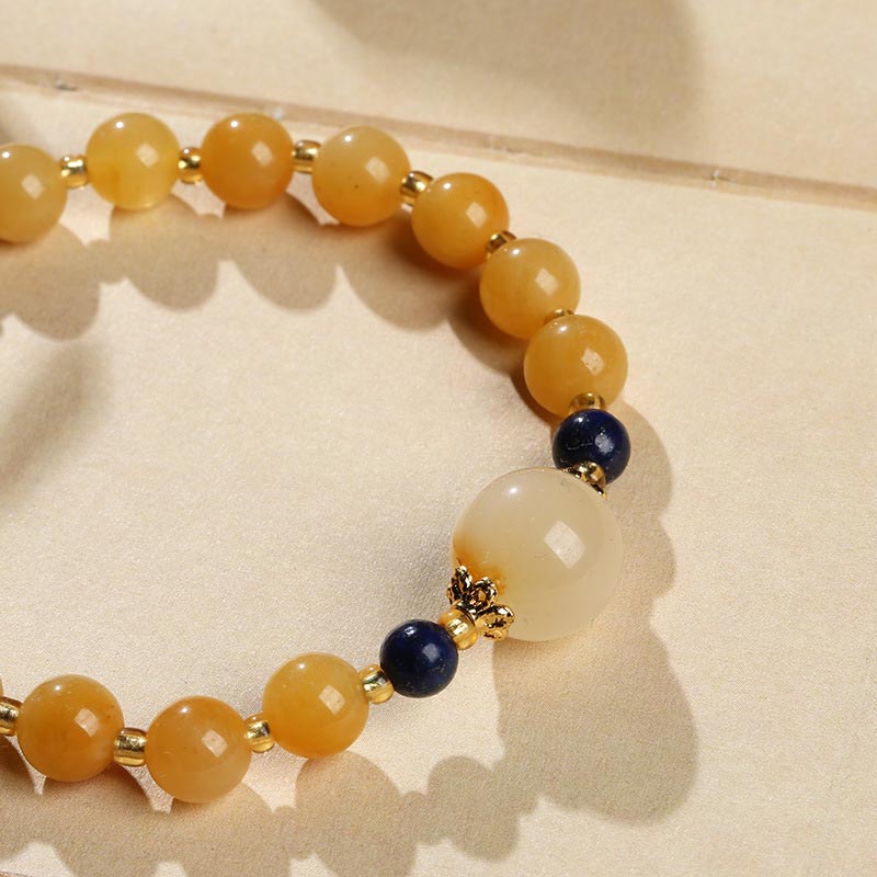 Buddha Stones Natural Golden Silk Jade Gourd Charm Wealth Luck Bracelet Bracelet BS 4