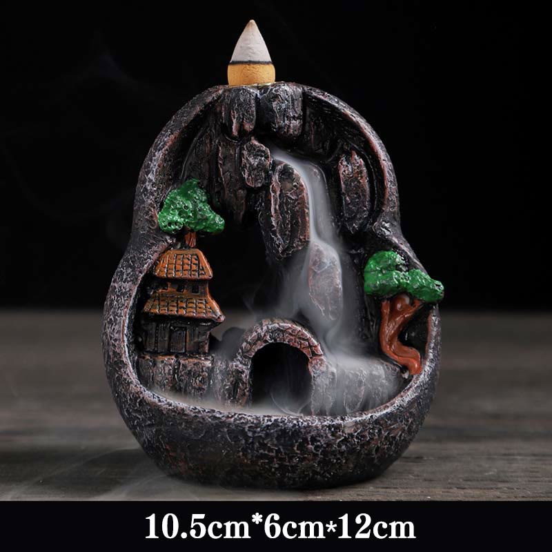 Buddha Stones Mountain Bridges Pattern Meditation Resin Backflow Incense Burner Incense Burner BS 11