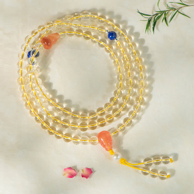 Buddha Stones 108 Mala Beads 925 Sterling Silver Natural Citrine Red Agate White Jade Prosperity Charm Bracelet Mala Bracelet BS 16