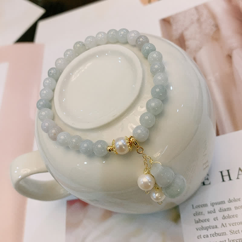 Buddha Stones Natural Jade Pearl Gourd Prosperity Luck Bracelet Bracelet BS 5