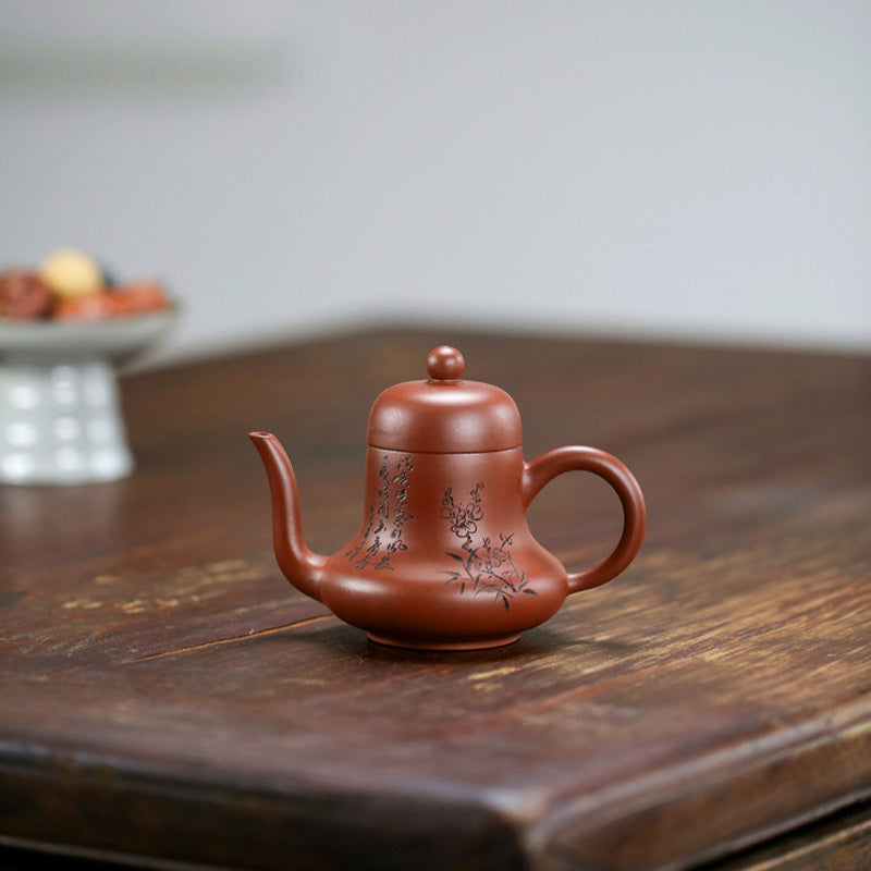Buddha Stones Vintage Bamboo Peach Blossom Purple Clay Kung Fu Teapot Teapot BS 15