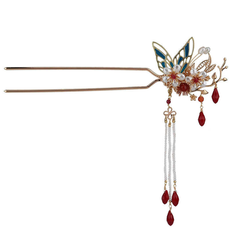 Foviel Klassische chinesische Stil Blume sz. Schmetterling Pearlagil Haar Clip Haarnadel Haar Krone