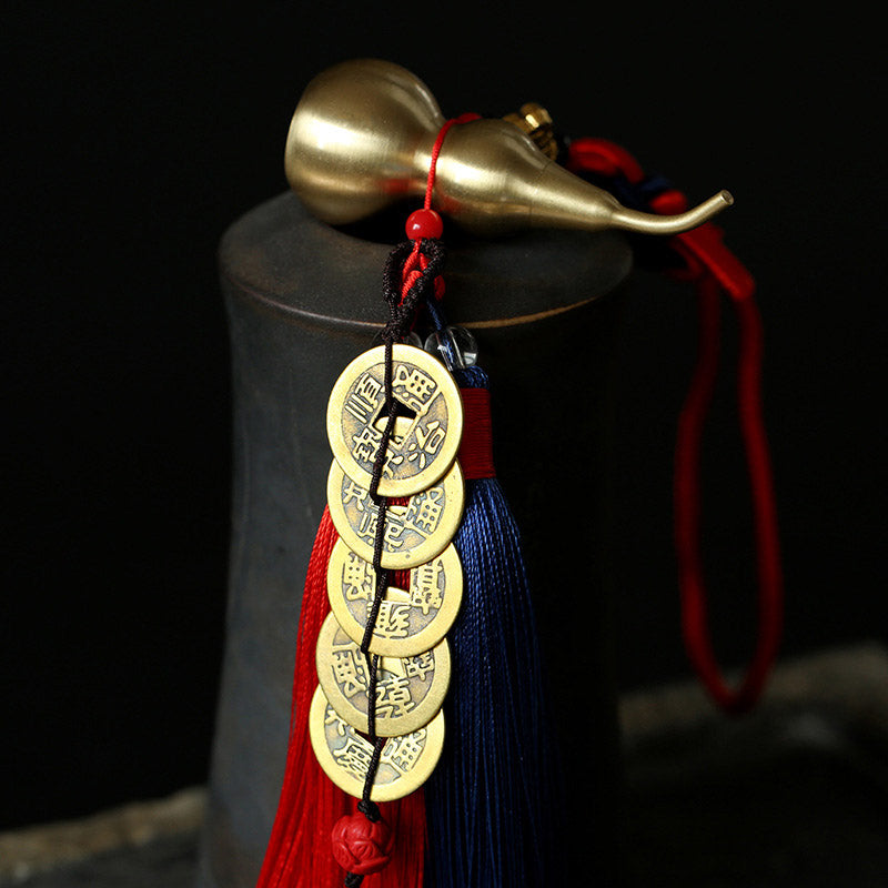 Buddha Stones Feng Shui Wu Lou Gourd Ancient Chinese Coins Wealth Car Hanging Decoration Necklaces & Pendants BS main
