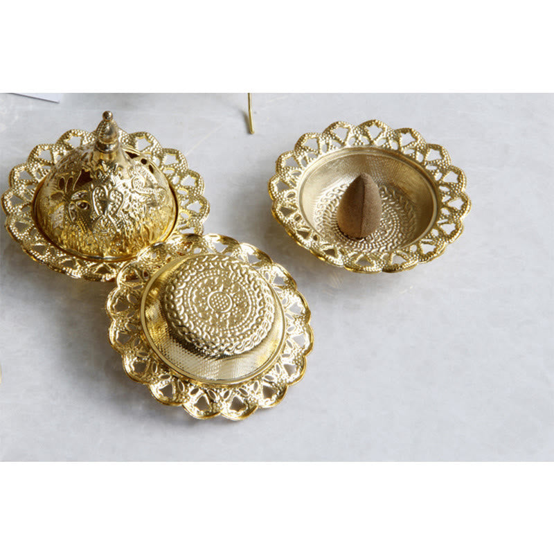 Buddha Stones Tibetan Gold Mini Meditation Incense Burner Incense Burner BS 13