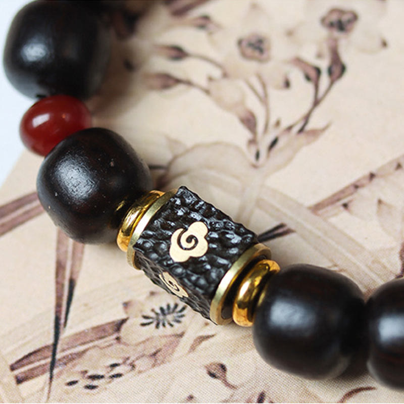 Buddha Stones Ebony Wood Auspicious Clouds Engraved Calm Bracelet Bracelet BS 6