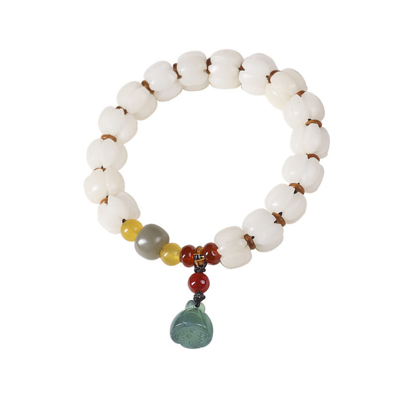 Buddha Stones Natural Bodhi Seed Red Agate Bodhi Calm Harmony Engraved Pumpkin Bead Lotus Bracelet Bracelet BS 17