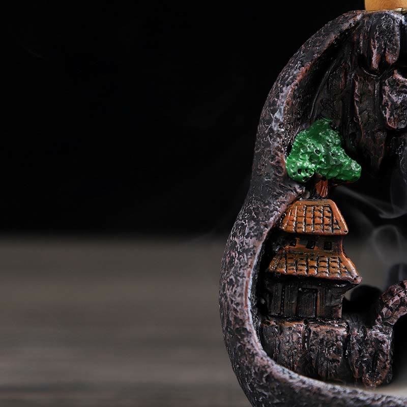 Buddha Stones Mountain Bridges Pattern Meditation Resin Backflow Incense Burner Incense Burner BS 7