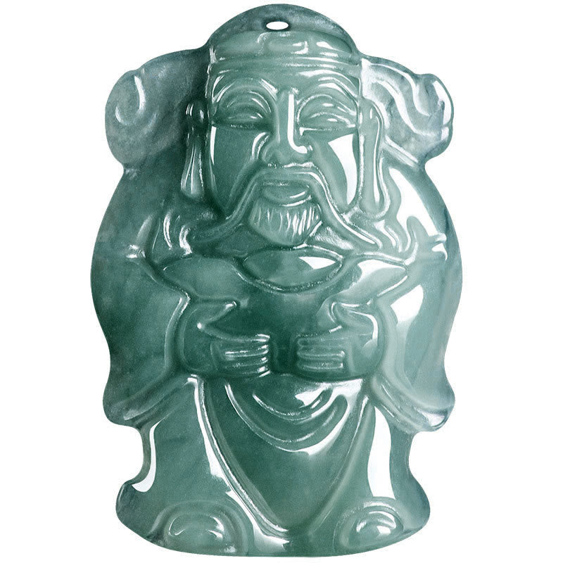 Buddha Stones Natural Green Jade Chinese God of Wealth Caishen Ingot Abundance Necklace Pendant Necklaces & Pendants BS 9