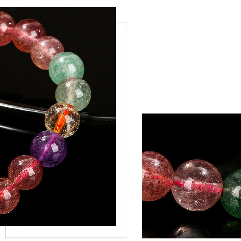 Buddha Stones Natural Multicolored Strawberry Quartz Love Healing Beaded Bracelet Bracelet BS 7