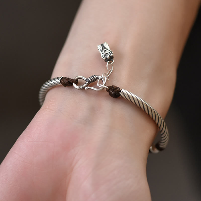 Buddha Stones 999 Sterling Silver Bamboo Pattern Cicada Luck Wealth Bracelet Bracelet BS 7