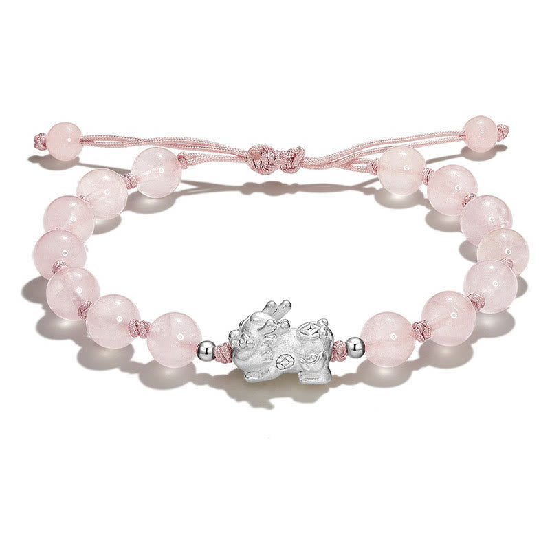 Buddha Stones Natural Black Obsidian Cat's Eye Pink Crystal PiXiu Strength Bracelet Bracelet BS Pink Crystal PiXiu(Wrist Circumference 14-15cm)