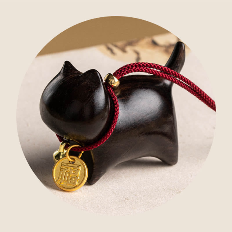 Buddha Stones Ebony Wood Green Sandalwood Lucky Cat Fu Character Lucky Fortune Bell Balance Car Hanging Decoration Car Hanging Decoration BS 7