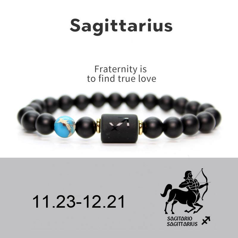 Buddha Stones 12 Constellations of the Zodiac Black Onyx Adjustable Bracelet Bracelet BS Sagittarius