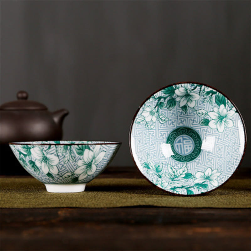 Buddha Stones Flowers Fu Character Mountains Lotus Cherry Blossoms Ceramic Teacup Kung Fu Tea Cup Cup BS Light Green Flowers Fu Character 8.5cm*4cm*90ml