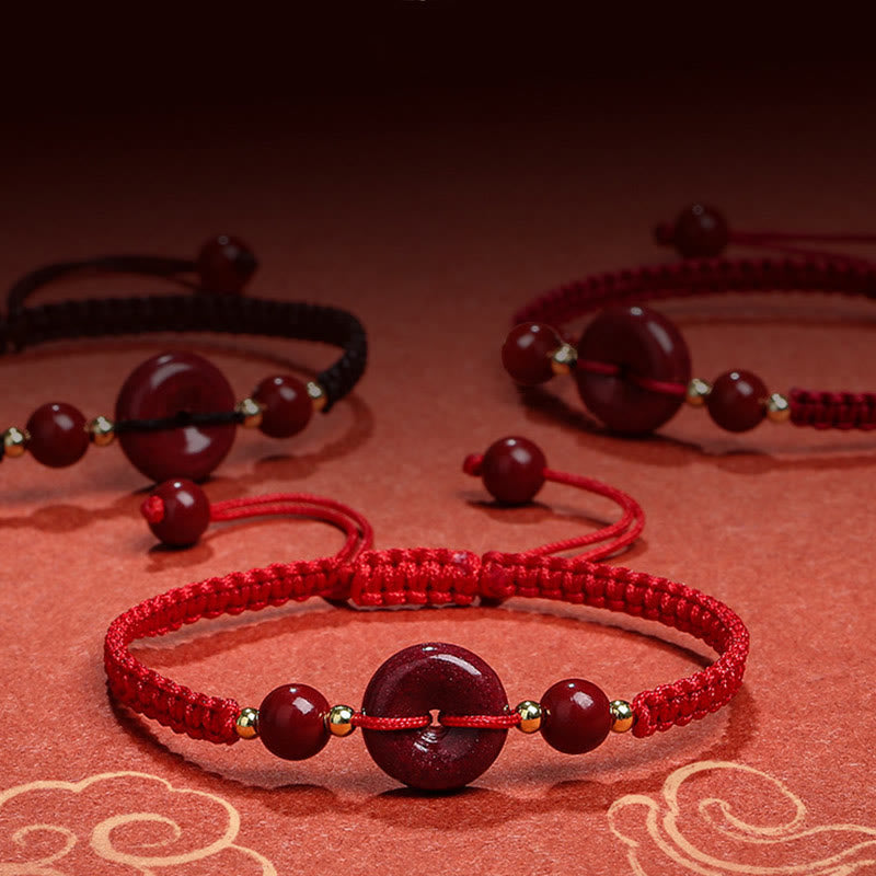 Buddha Stones Natural Cinnabar Peace Buckle Blessing String Bracelet Bracelet BS 15