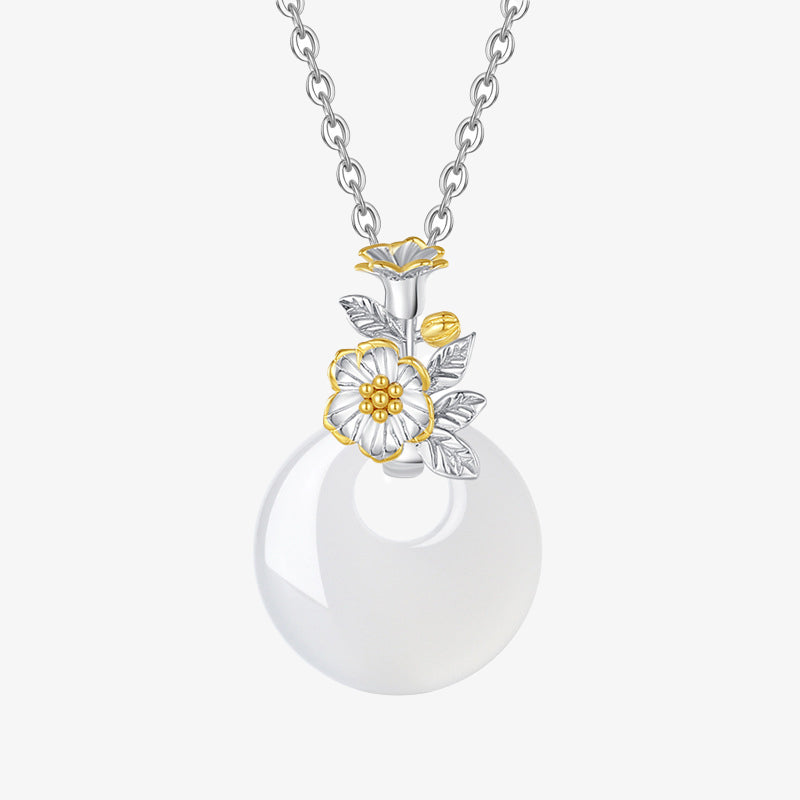 Buddha Stones 925 Sterling Silver Round Chalcedony Twelve Months Flower Harmony Necklace Pendant Necklaces & Pendants BS 12