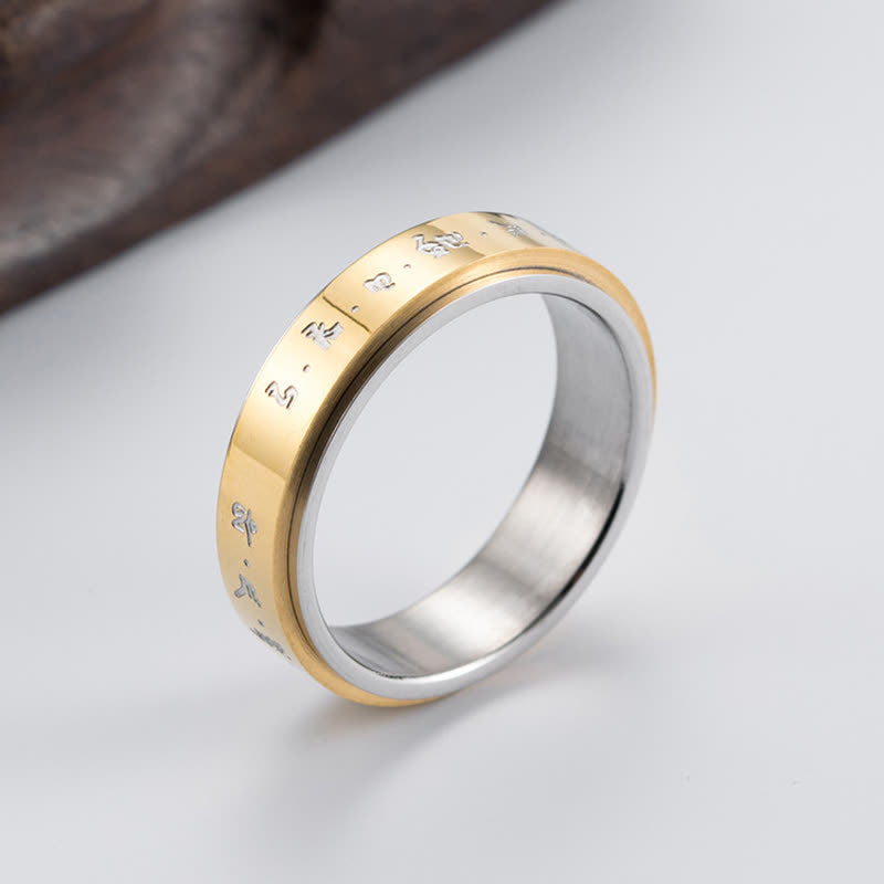 Buddha Stones Mantra Titanium Steel Balance Rotatable Ring Ring BS 2