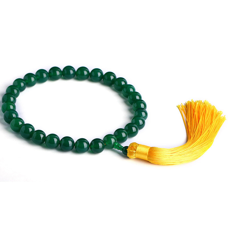Buddha Stones Natural Green Agate Wrist Mala Power Tassels Pocket Mala Car Decoration Wrist Mala&Decorations BS 10