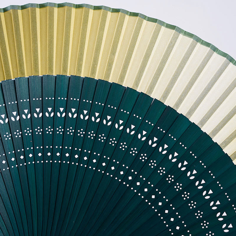 Buddha Stones Gradient Color Hollow Engraved Handheld Bamboo Folding Fan Folding Fan BS 2
