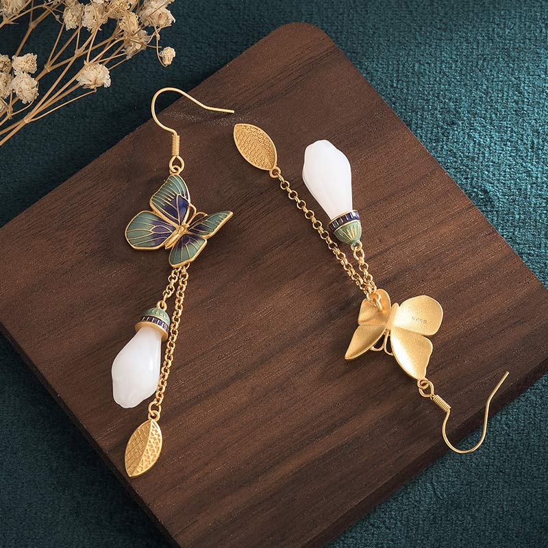 Buddha Stones FengShui White Jade Fortune Earrings Earrings BS 4