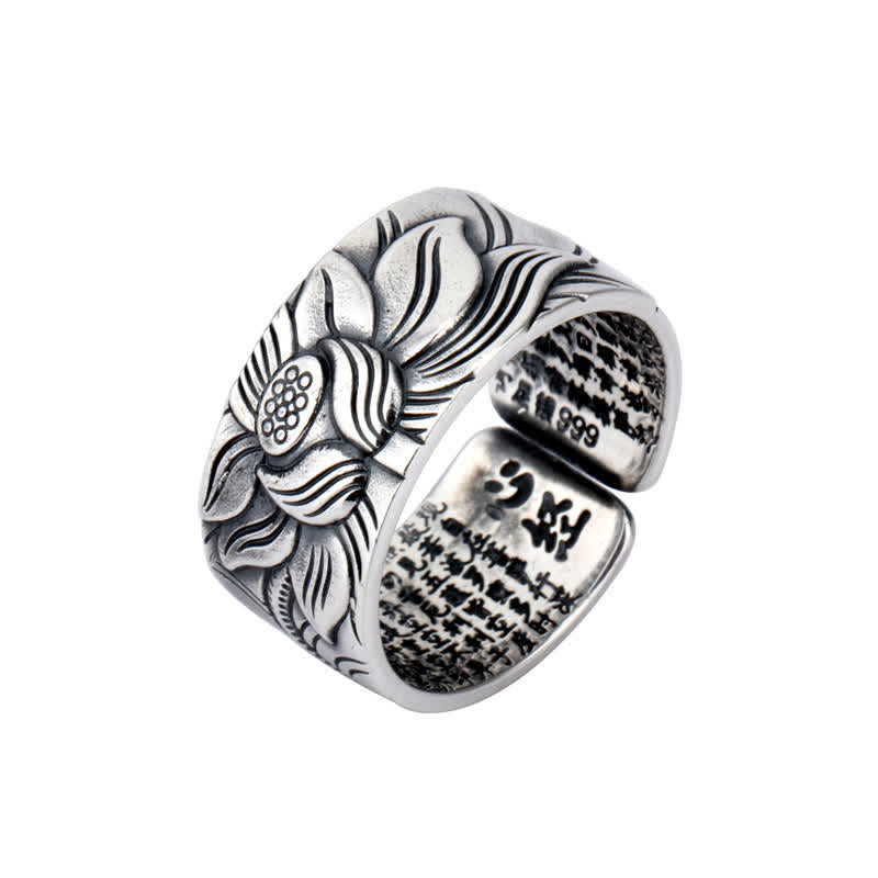 Buddha Stones 999 Sterling Silver Lotus Symbol Heart Sutra Protection Ring Ring BS 9