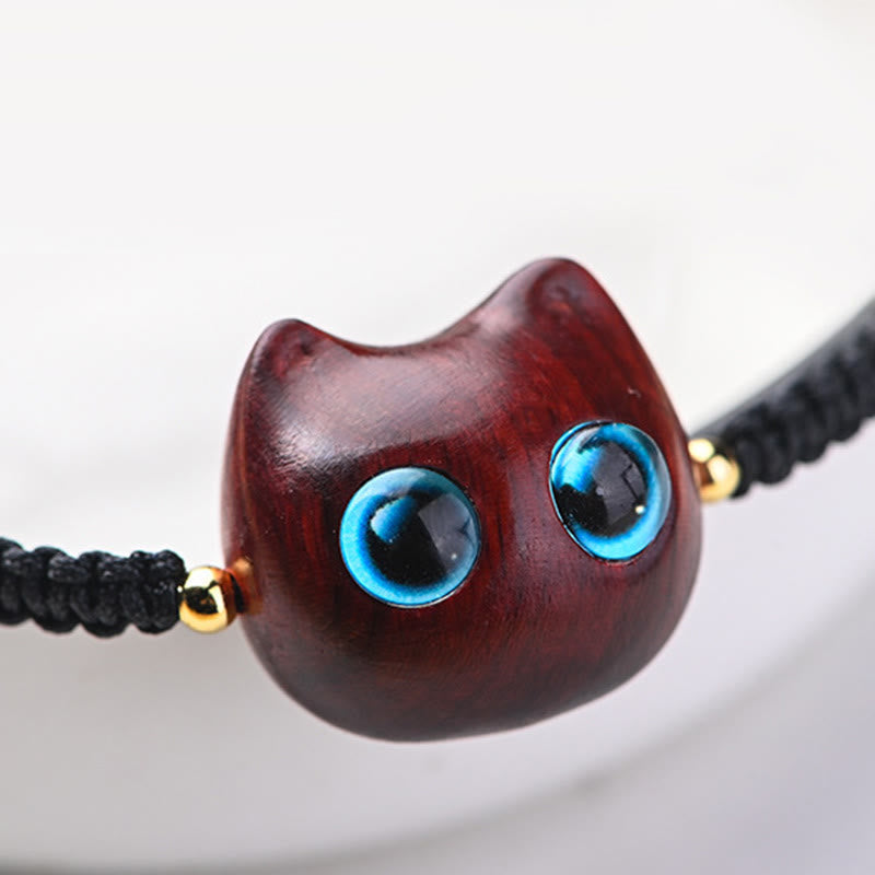 Foviel Kleine Blatt rot Sandelholz Ebenholz Holz niedlich Katze Kopf ruhig Schutz geflochten Armband