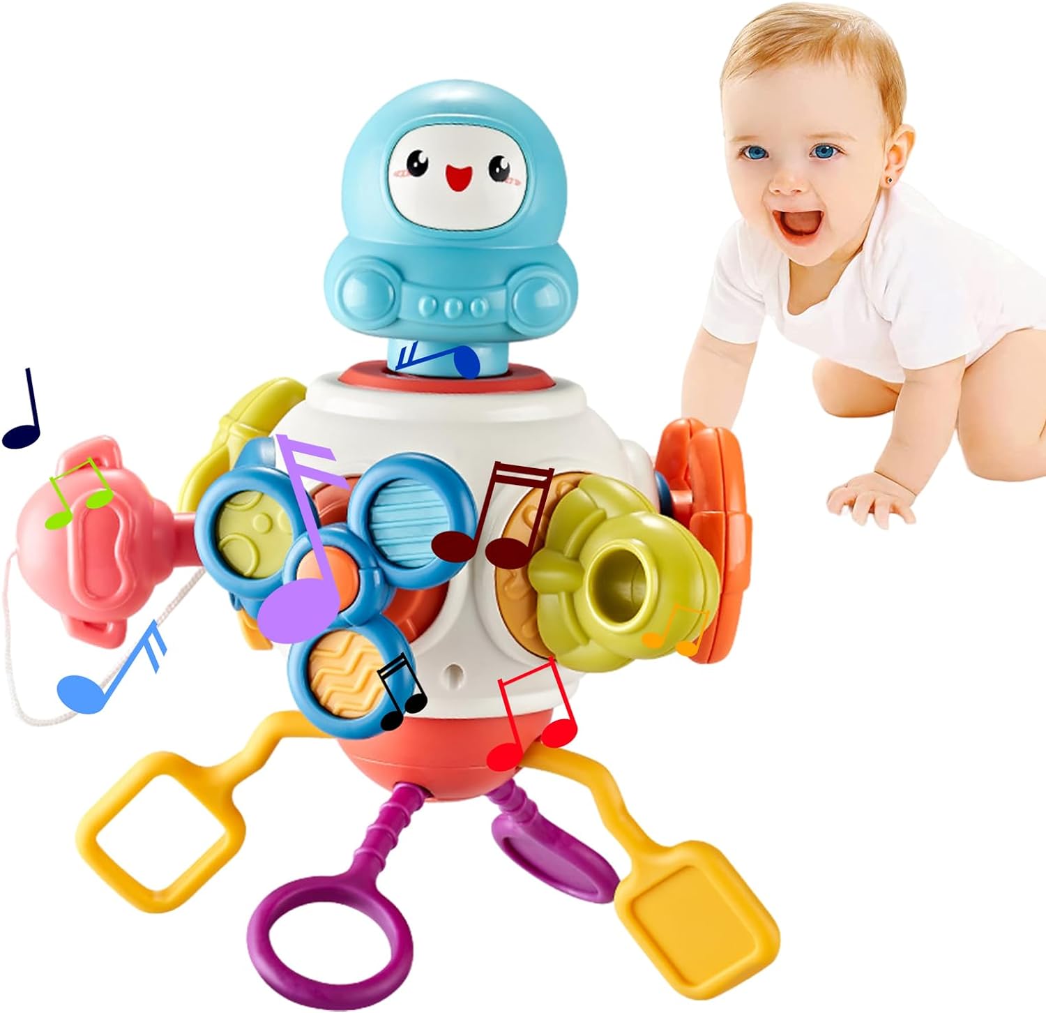 Fidtoy 8-in-1 Multifunctional Space Busy Activity Play Set for Toddlers, Montessori Sensory Activity Cube with Buttons, Gears, Pull Cords and Sliders
