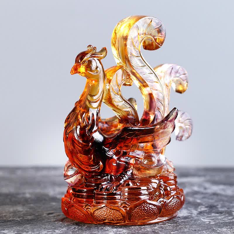 Buddha Stones Feng Shui Four Symbols Azure Dragon Handmade Liuli Crystal Art Piece Home Office Decoration Decorations BS Vermilion Bird