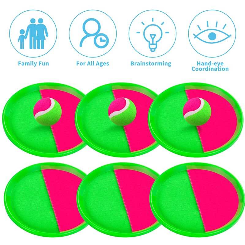 Fidtoy Outdoor Toss and Catch Ball Set - Fun Family Play-6 Paddles 3 Balls