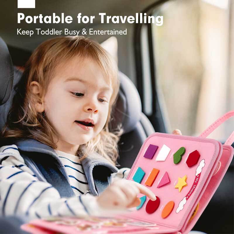 Fidtoy 8-in-1 Montessori Busy Board for Toddlers | Portable Felt Activity Toy for Learning Life Skills