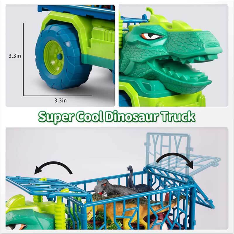 Fidtoy Camión transportador de dinosaurios con 15 dinosaurios realistas y tapete de actividades – Juguete STEM imaginativo para niños
