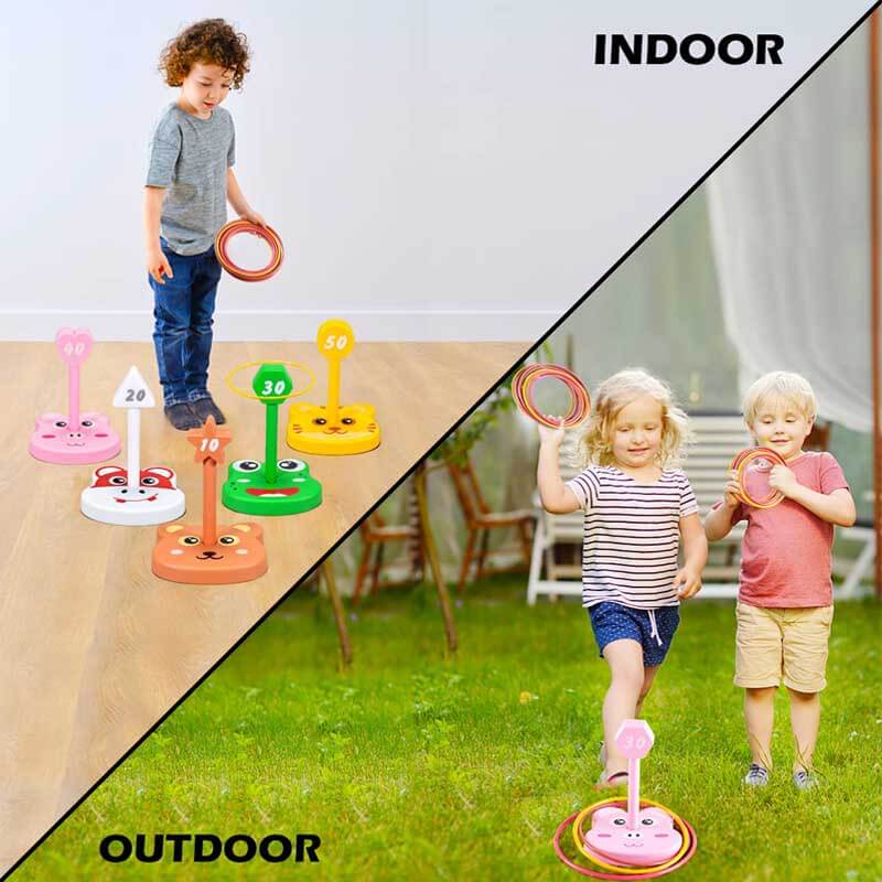 Fidtoy 42PCS Juego de Lanzamiento de Aros y Bolsas de Frijoles para Niños 3+ | Juguete de Aprendizaje de Coordinación Mano-Ojo y Conteo