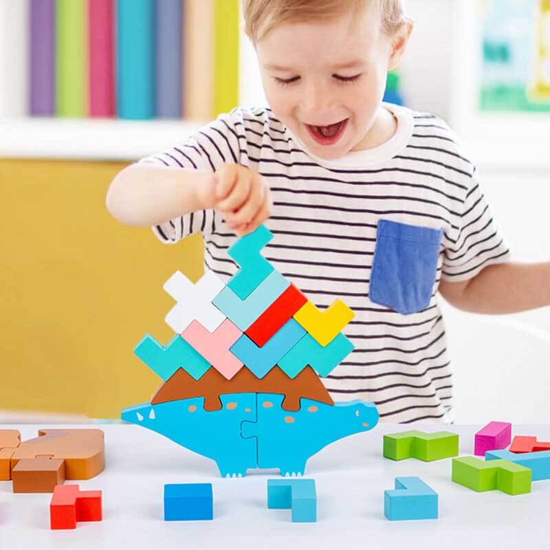 Fidtoy Wooden Balance Stacking Toy Tetris Blocks for Kids