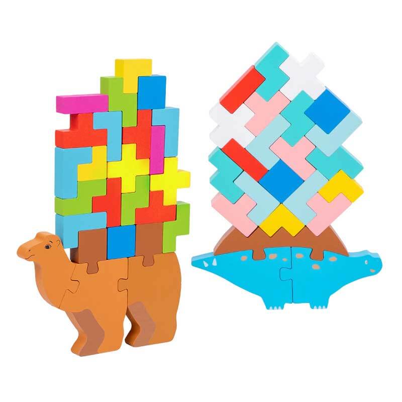 Fidtoy Wooden Balance Stacking Toy Tetris Blocks for Kids