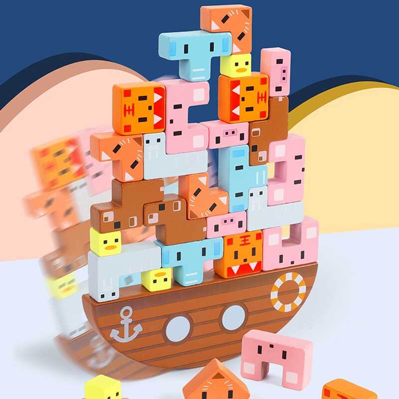Fidtoy Wooden Animal Balancing Stacking Toy for Toddlers | Montessori Fine Motor Skills Game