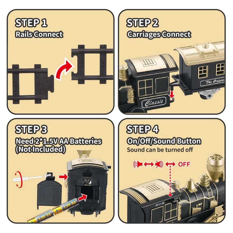 Juego de tren eléctrico Fidtoy con luces y sonido para niños