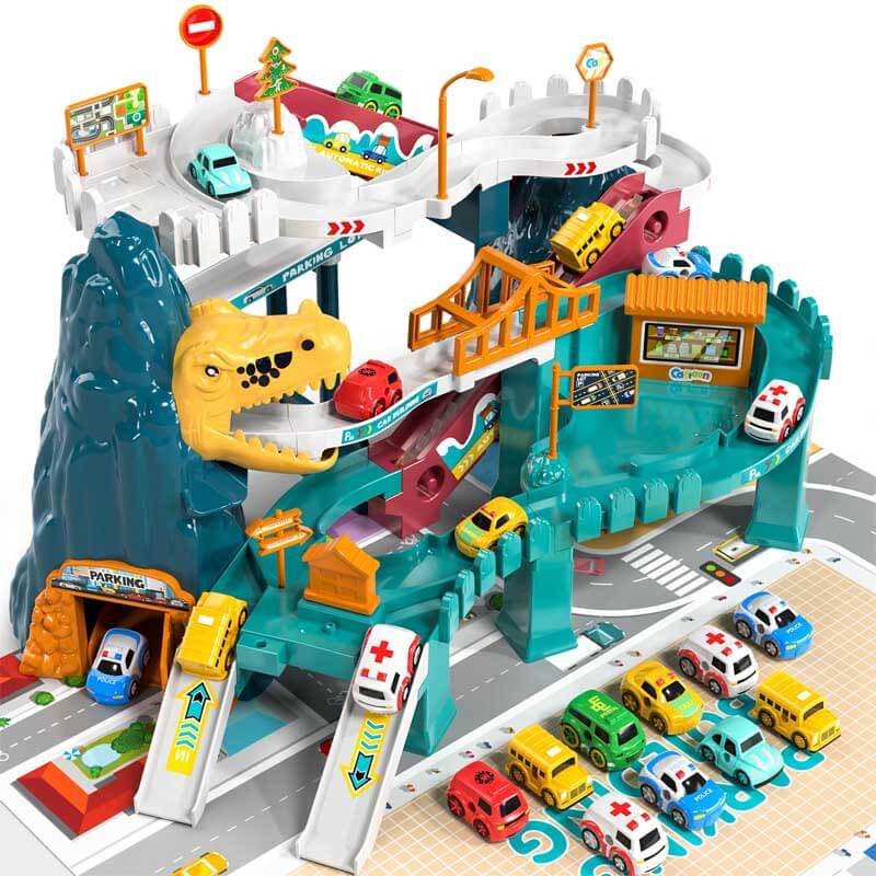 Fidtoy Juguete de Pista de Carreras de Dinosaurios para Niños de 4 a 8 Años, Set de Carreras Creativo