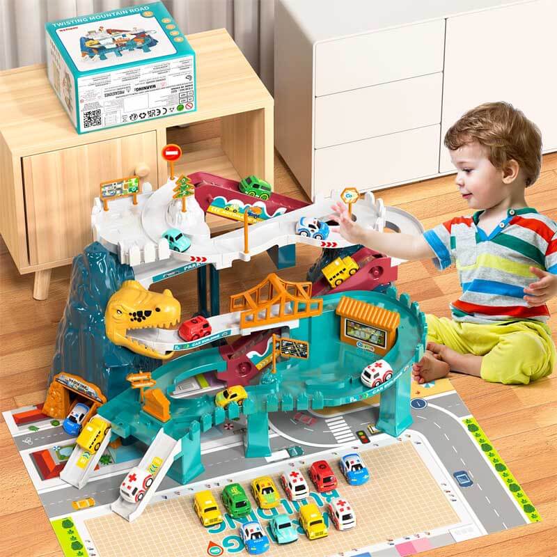 Fidtoy Juguete de Pista de Carreras de Dinosaurios para Niños de 4 a 8 Años, Set de Carreras Creativo