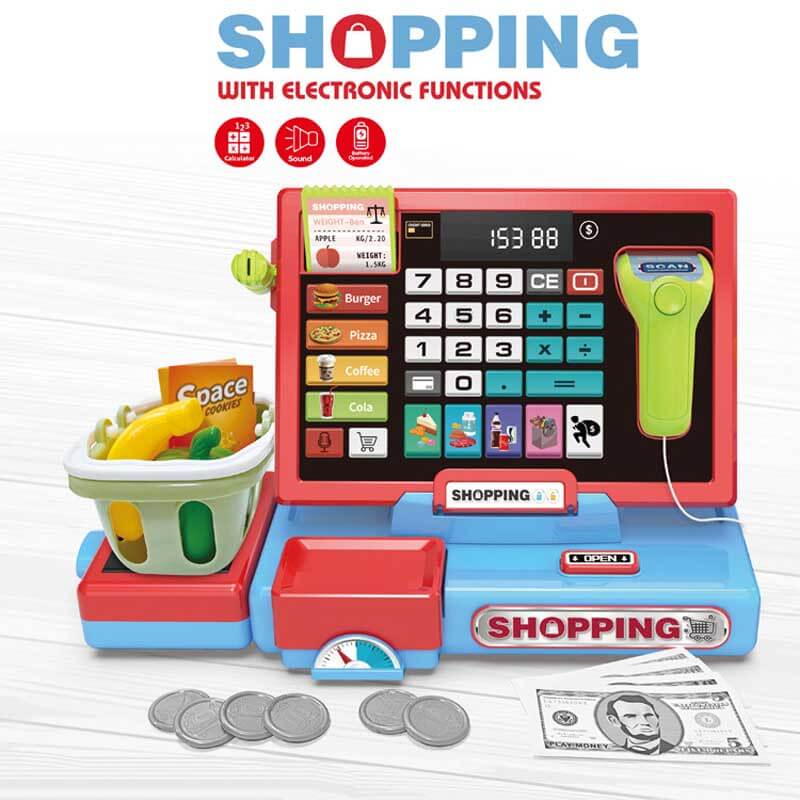 Fidtoy Kids Cash Register Toy Pretend Play Supermarket Set